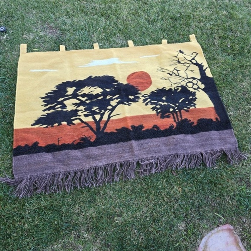 Sunset Wool Tapestry Wall Hanging‎ 48" X 63"  Hand Made Art
